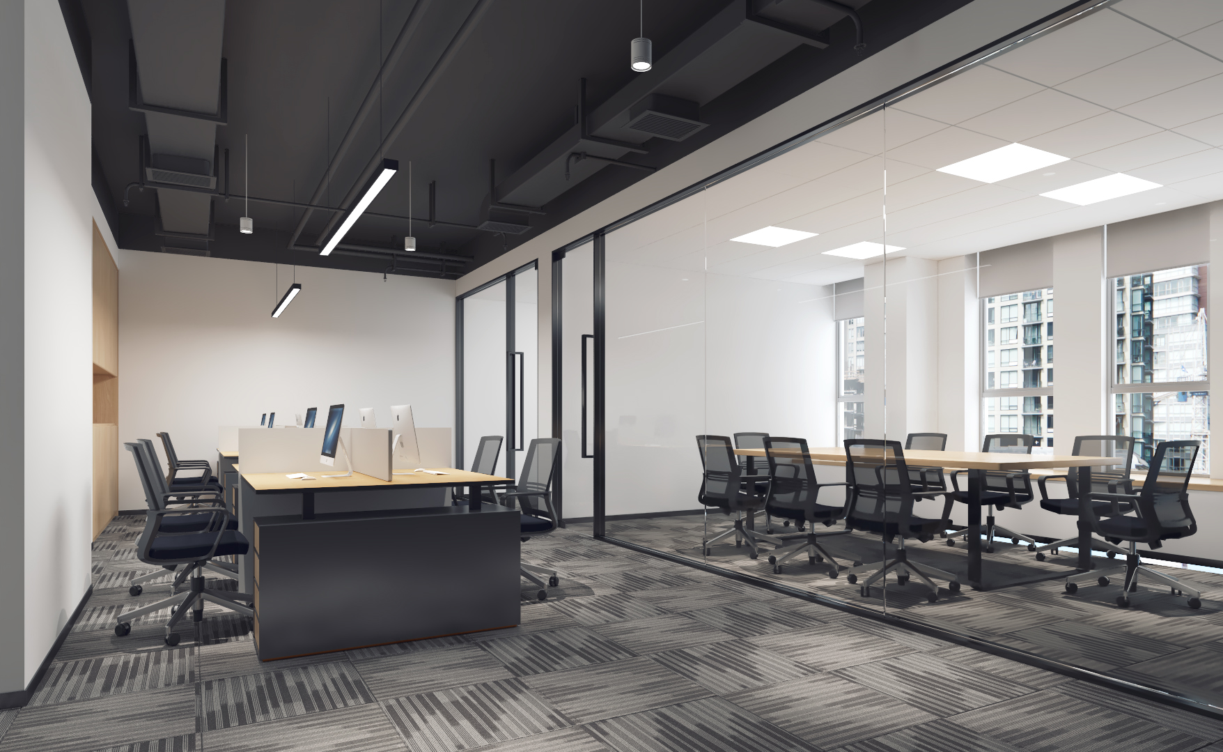 林思控辦公區(qū)，會(huì)議室，前廳設(shè)計(jì)效果圖-深圳文豐裝飾