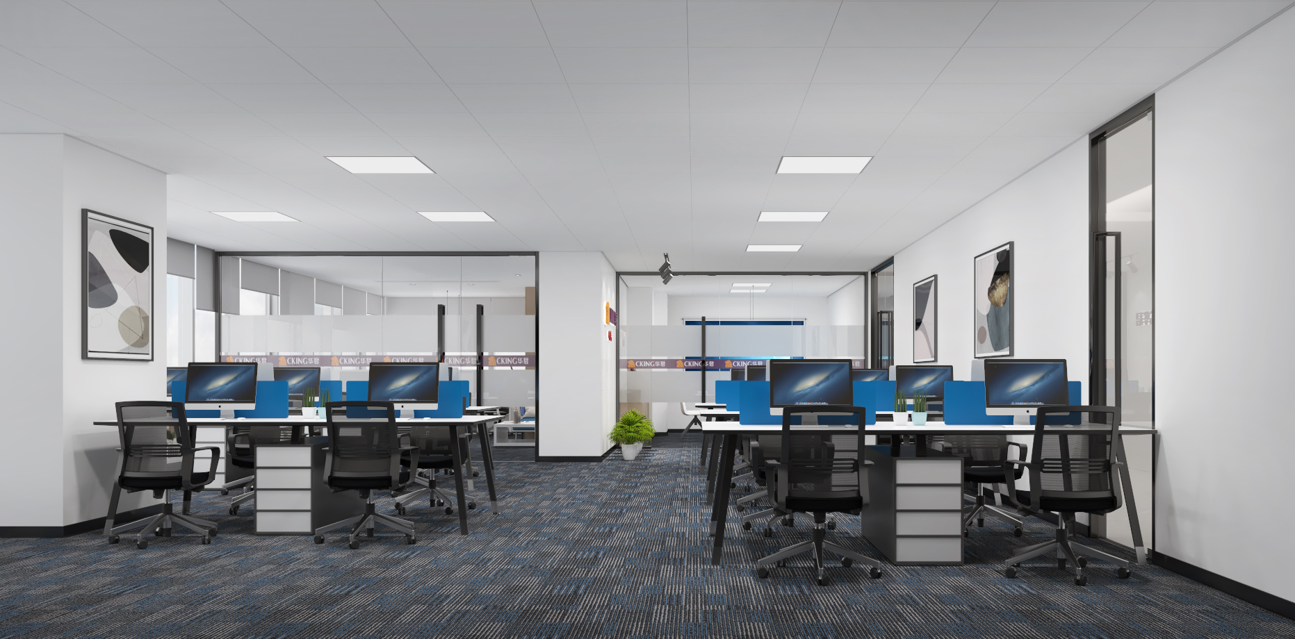 福田兆邦基金融大廈辦公室前廳，接待區(qū)，辦公區(qū)效果圖設(shè)計-深圳文豐裝飾